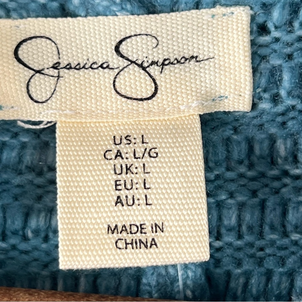 Jessica Simpson NWT Size Large Mock Neck Ribbed Knit Teal Boxy Sweater Soft Cozy - Picture 5 of 10